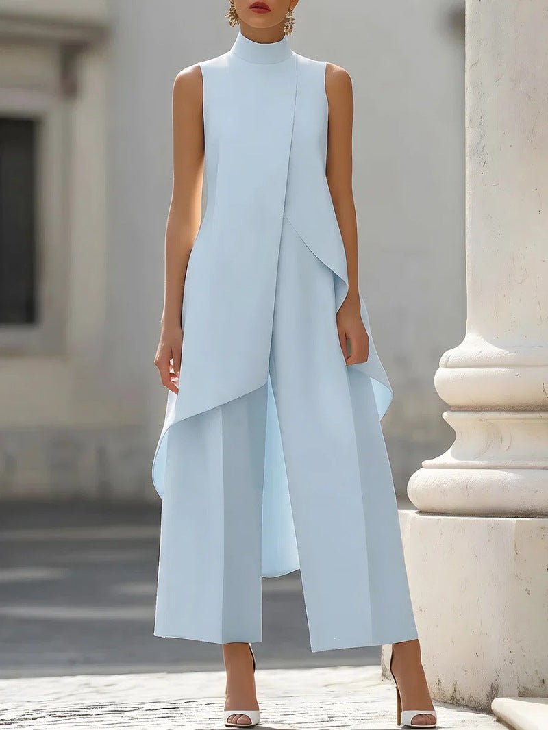 Conjunto de Chaleco Largo Asimétrico y Pantalón Ancho