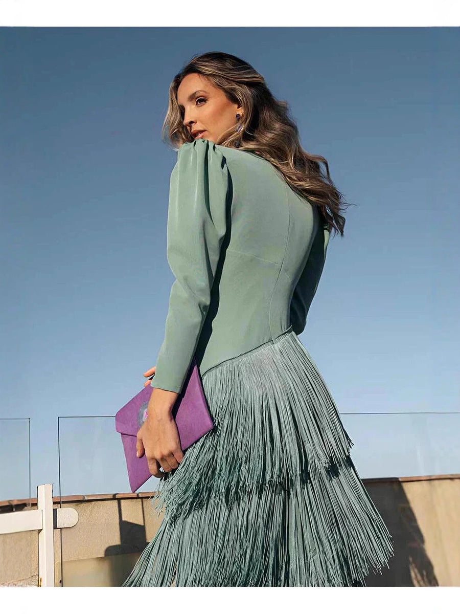 Vestido de Flecos en Tonos Tierra