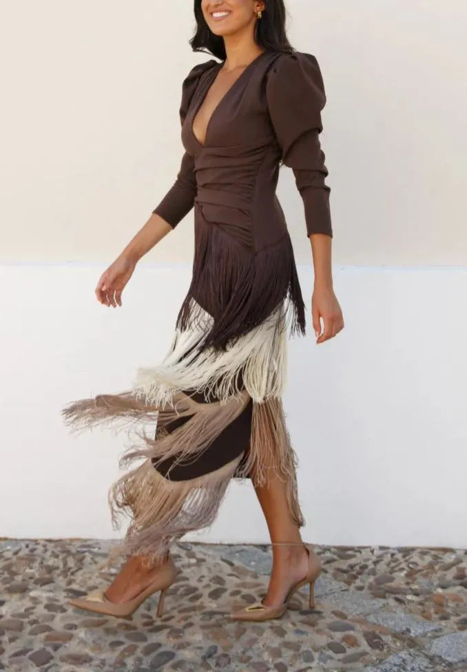 Vestido de Flecos en Tonos Tierra