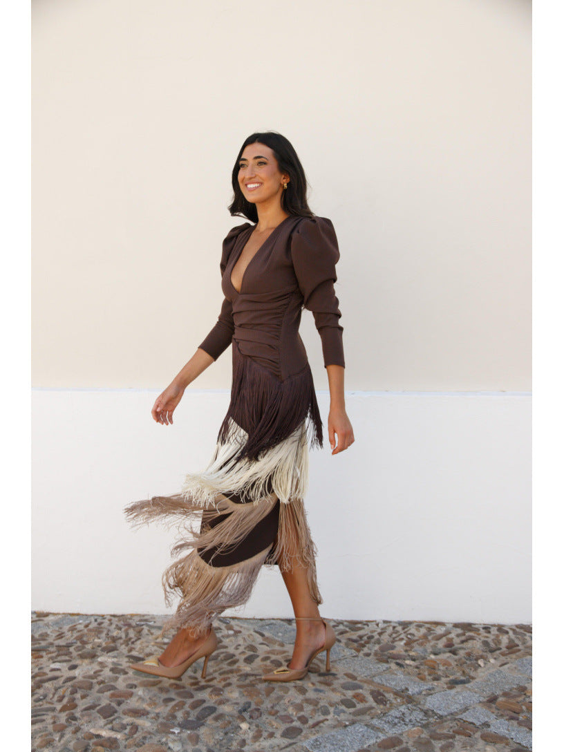 Vestido de Flecos en Tonos Tierra