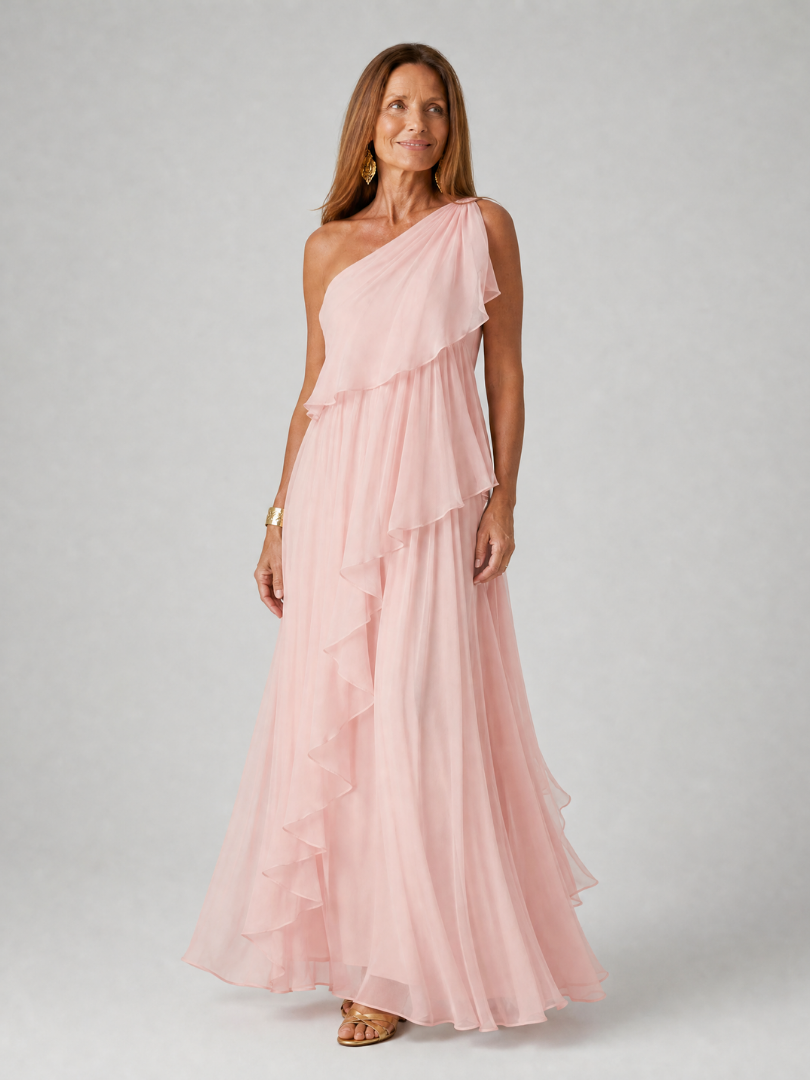 Vestido Maxi Asimétrico con Volantes