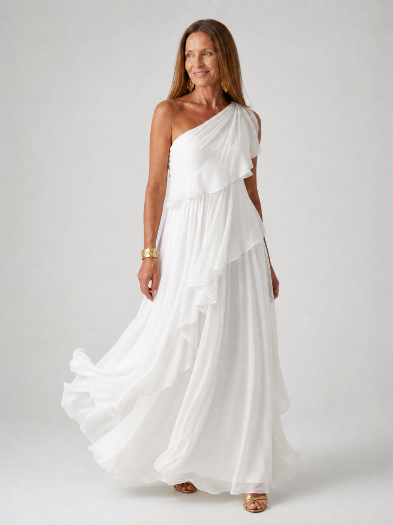 Vestido Maxi Asimétrico con Volantes