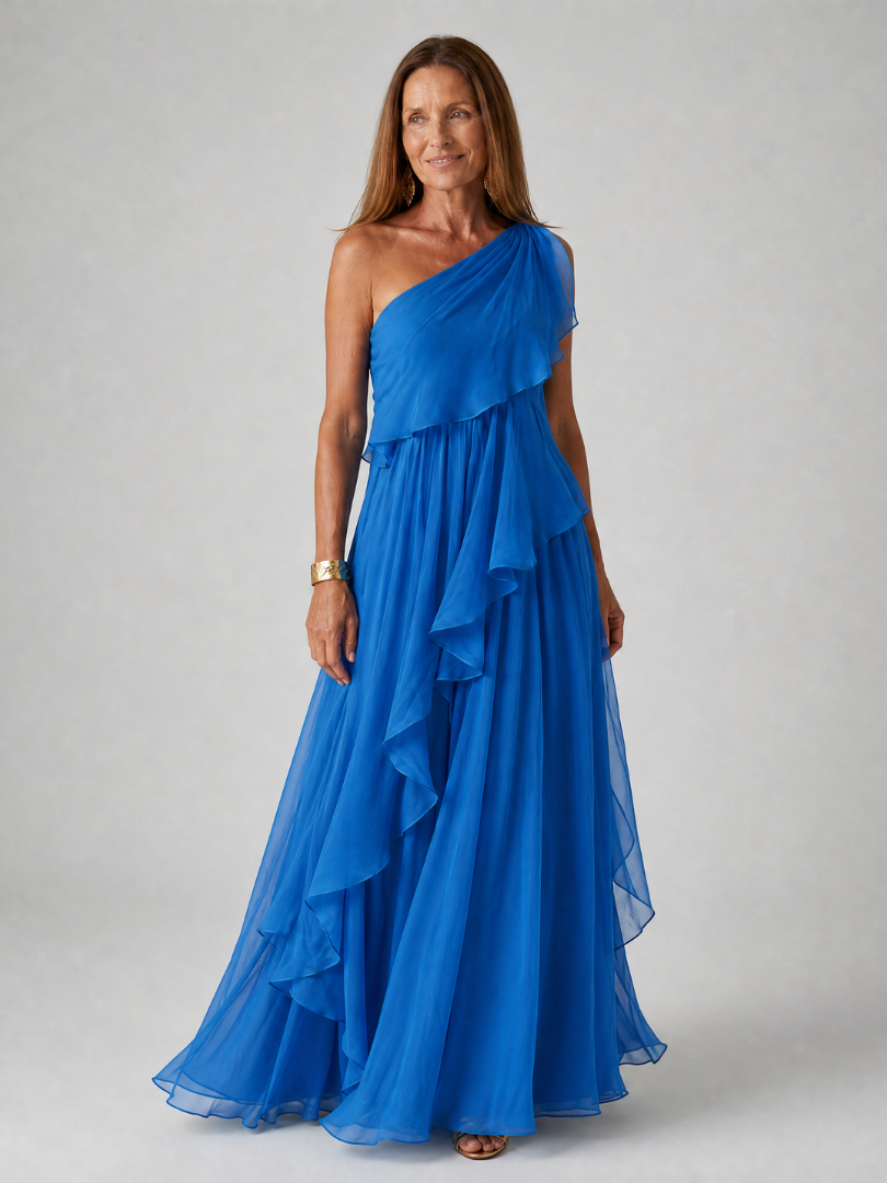 Vestido Maxi Asimétrico con Volantes