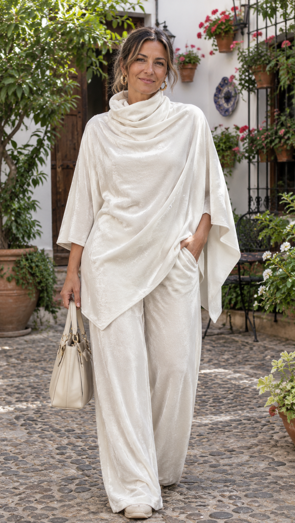 Conjunto de Terciopelo con Top Capa y Pantalón Ancho