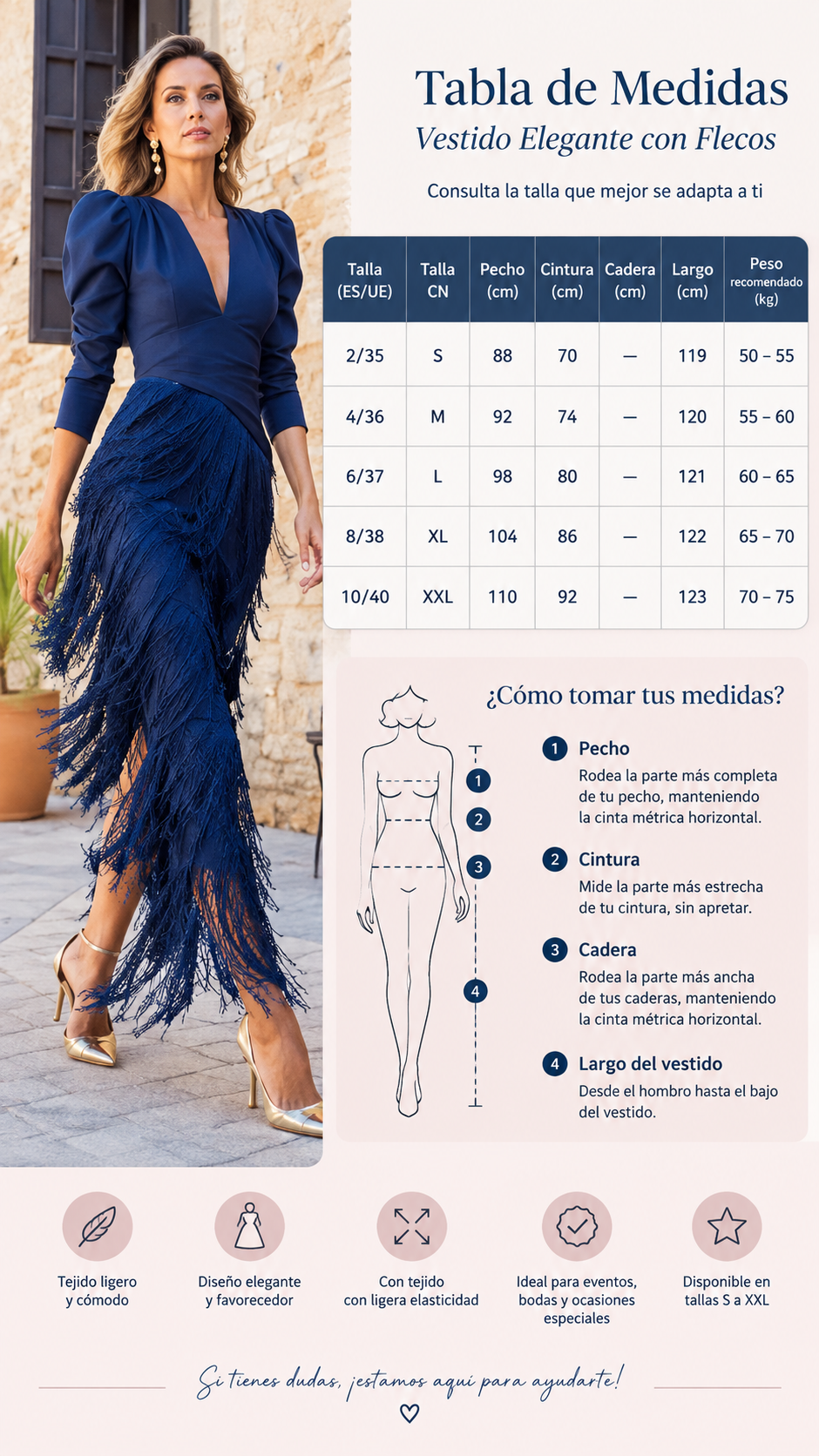 Vestido Midi de Flecos con Escote en V