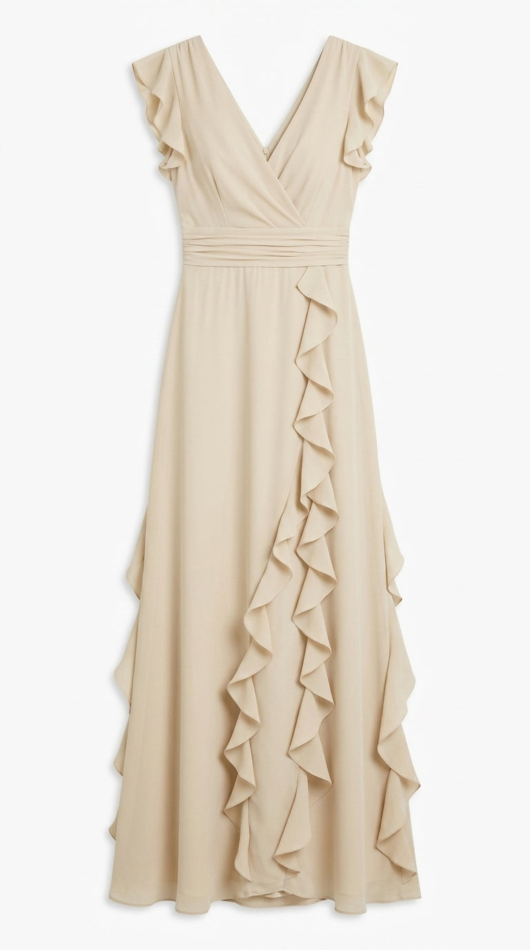 Vestido Maxi sin Mangas con Volantes