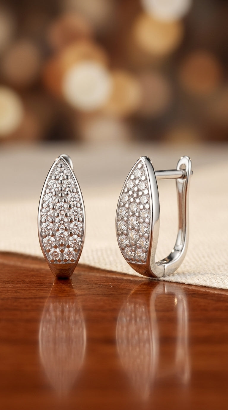 Pendientes Hoja en Plata 925 con Circonia