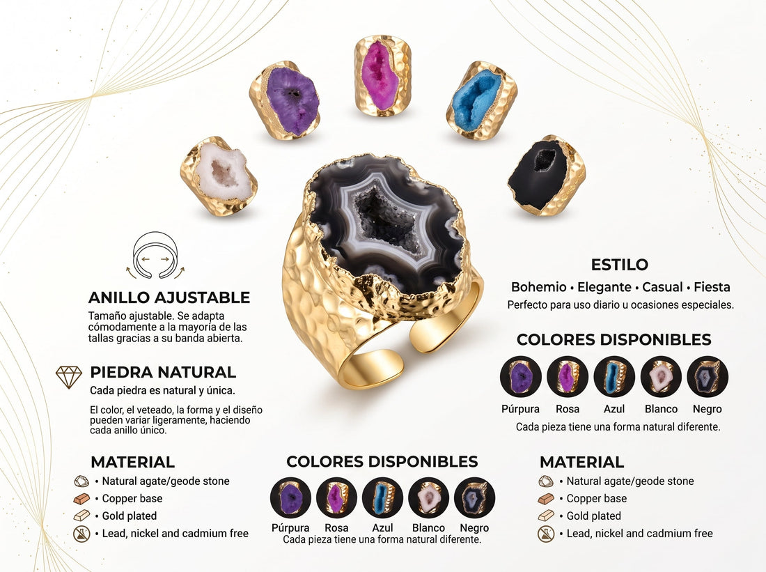 Anillo Bohemio de Ágata Natural