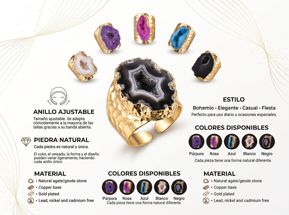 Anillo Bohemio de Ágata Natural