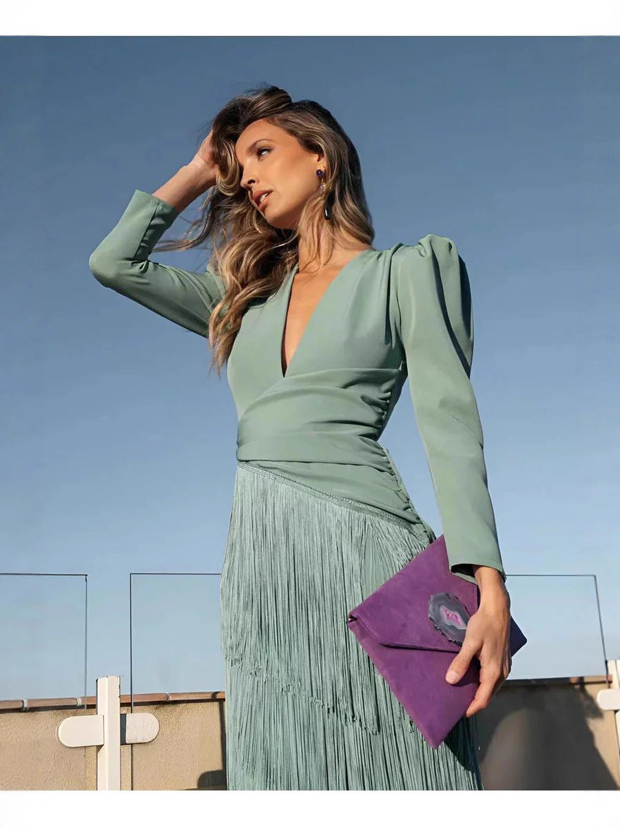 Vestido de Flecos en Tonos Tierra