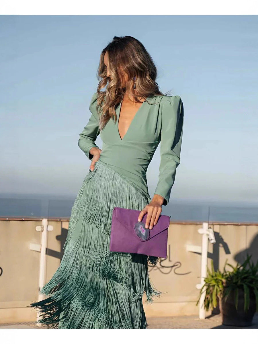 Vestido de Flecos en Tonos Tierra