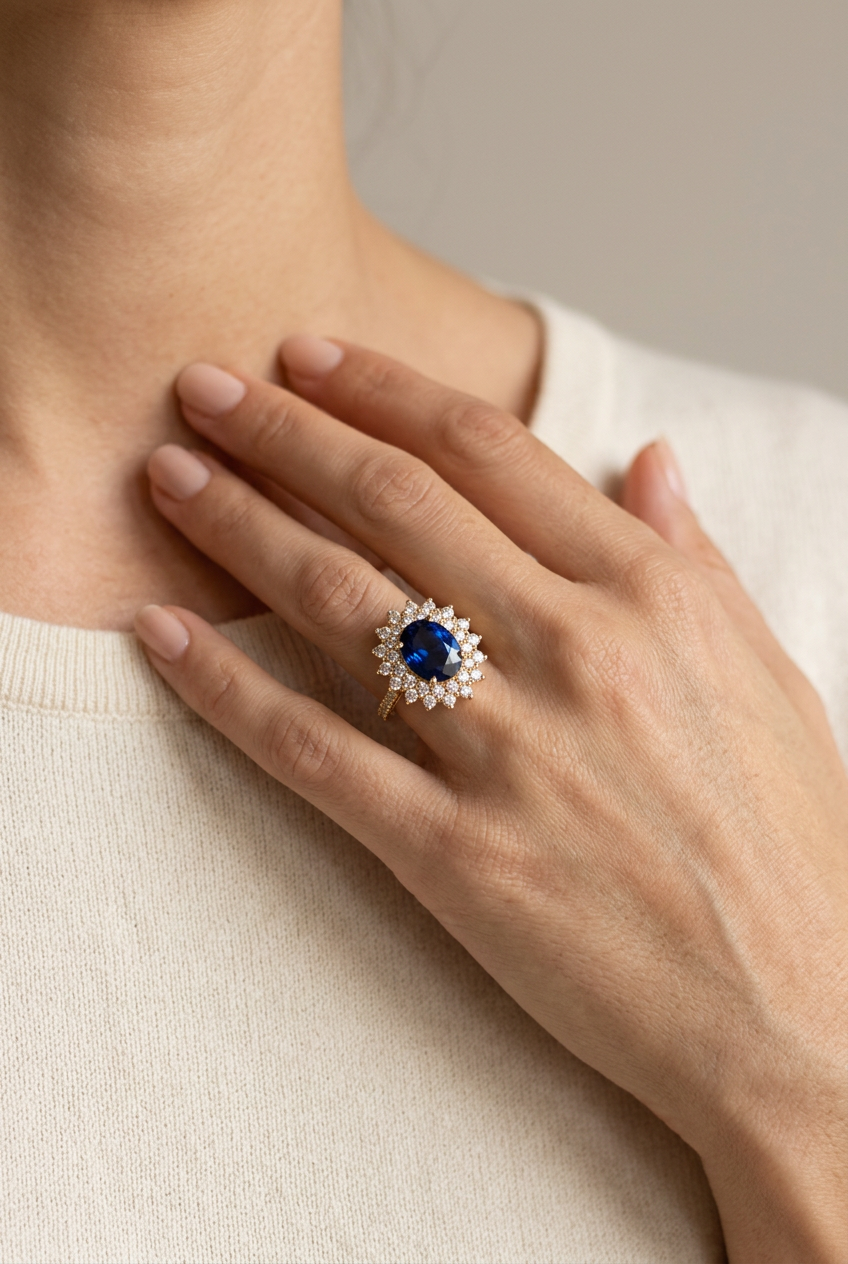 Anillo Halo Azul Zafiro - Marta Otero