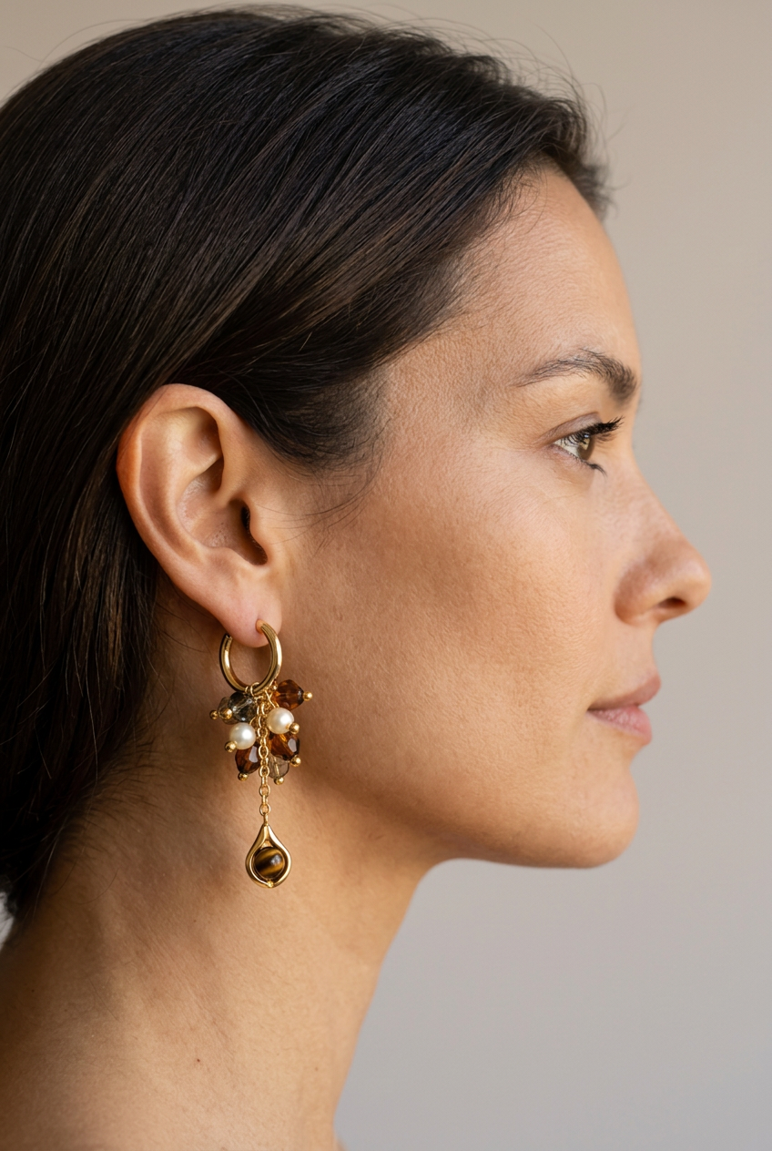 Pendientes Perla Ojo Tigre - Marta Otero