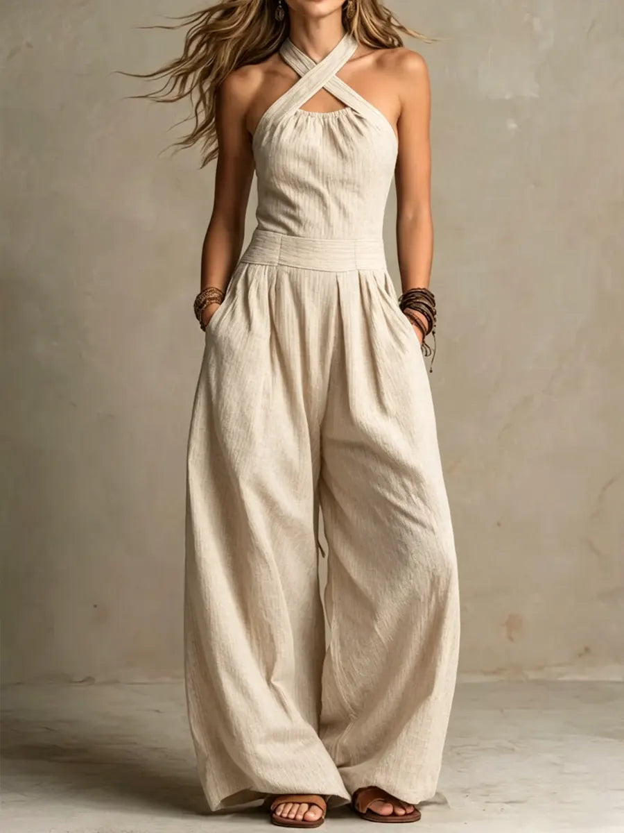 Mono elegante con escote cruzado