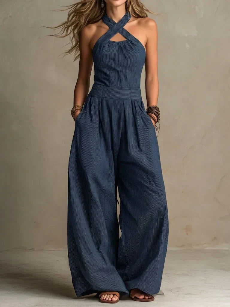 Mono elegante con escote cruzado