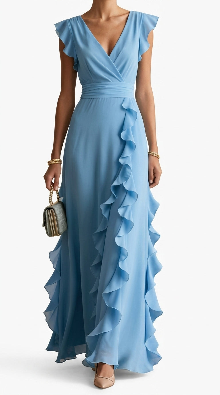 Vestido Maxi sin Mangas con Volantes